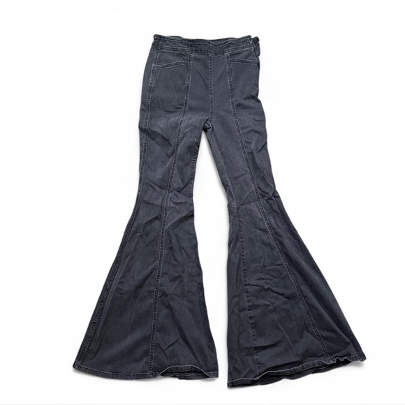 Free People We the Free Black Flare Bell Bottom Jeans with Side Zipper